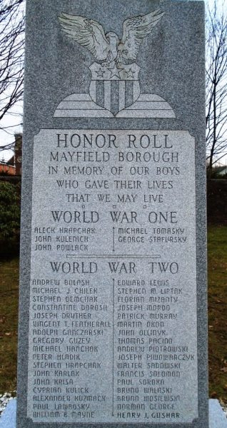 MAYFIELD BOROUGH WORLD WARS MEMORIAL HONOR ROLL STONE