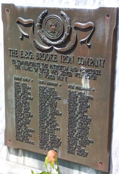THE E. & G. BROOKE IRON COMPANY WORLD WAR II MEMORIAL PLAQUE