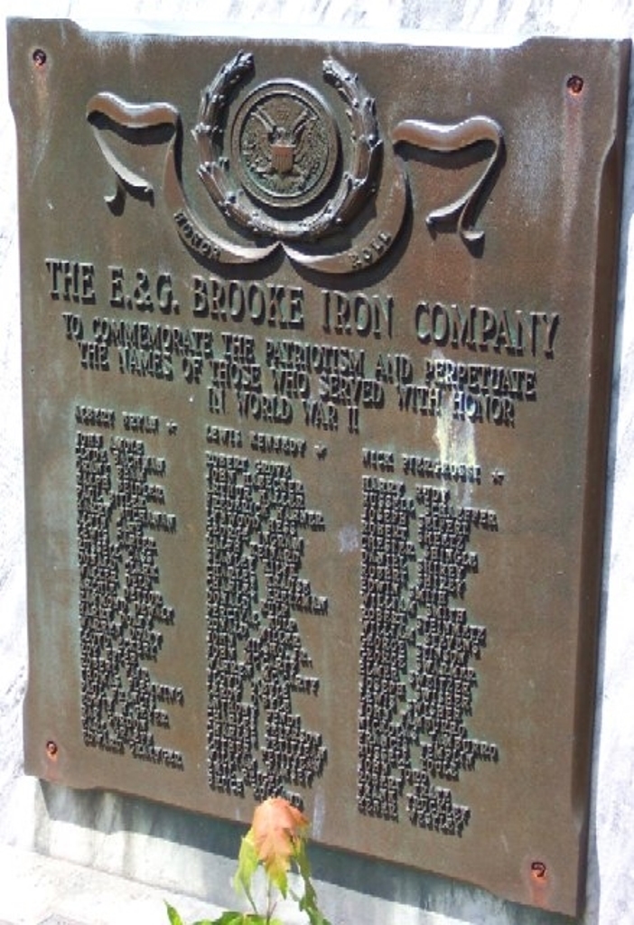 THE E. & G. BROOKE IRON COMPANY WORLD WAR II MEMORIAL PLAQUE