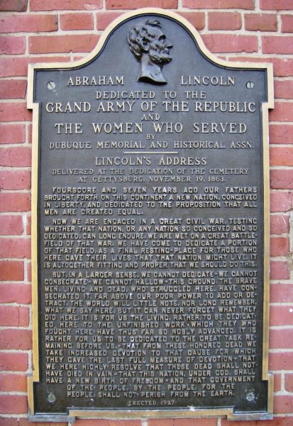 ABRAHAM LINCOLN’S ADDRESS WAR MEMORIAL PLAQUE