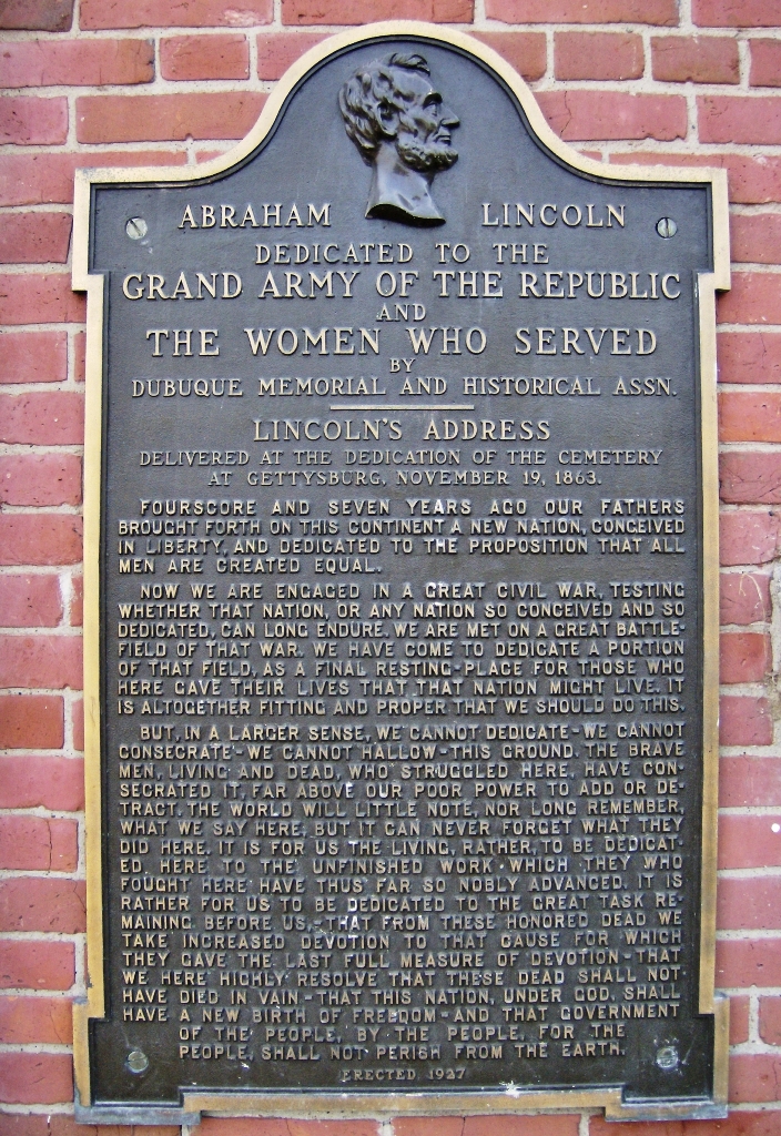 ABRAHAM LINCOLN’S ADDRESS WAR MEMORIAL PLAQUE