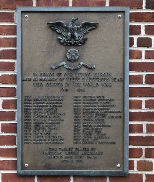 AMERICAN LEGION POST 14 WORLD WAR MEMORIAL PLAQUE