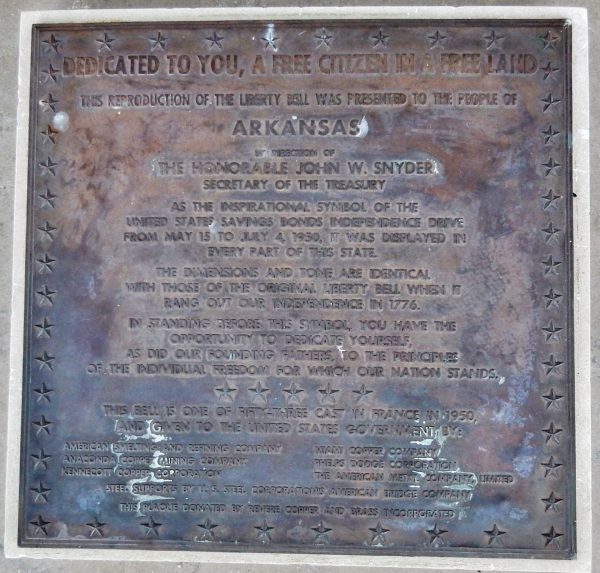 ARKANSAS LIBERTY BELL REPLICA MEMORIAL PLAQUE