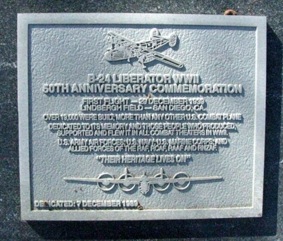 B-24 LIBERATOR WORLD WAR II WAR MEMORIAL PLAQUE