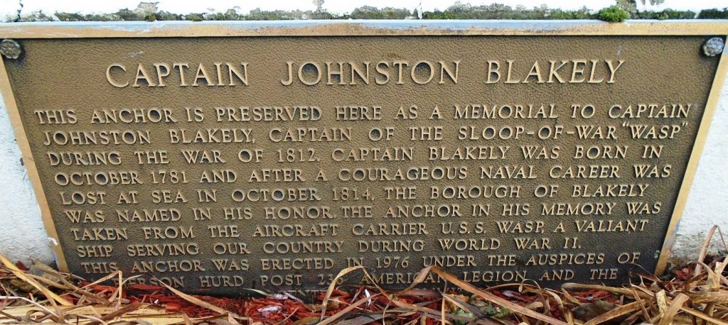 CAPTAIN JOHNSTON BLAKELY WAR MEMORIAL ANCHOR PLAQUE
