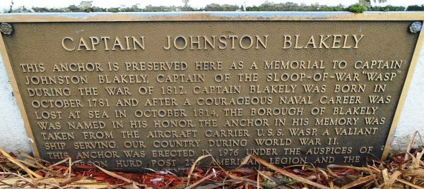 CAPTAIN JOHNSTON BLAKELY WAR MEMORIAL ANCHOR PLAQUE