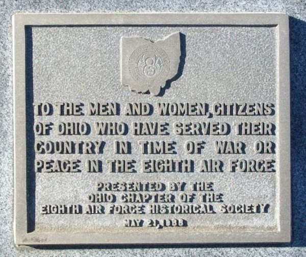 CITIZENS OF OHIO WHO SERVED IN THE EIGHT AIR FORCE WAR MEMORIAL PLAQUE