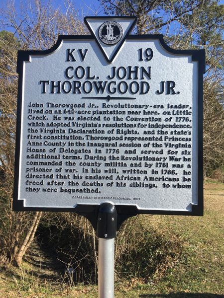 COL. JOHN THOROWGOOD JR. REVOLUTIONARY WAR MEMORIAL MARKER