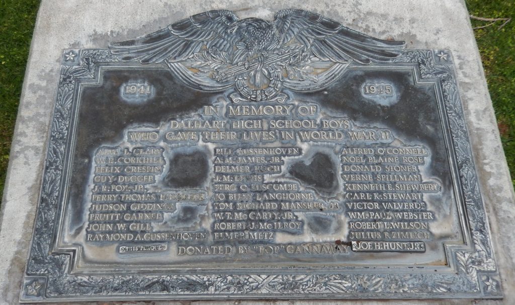 DALHART HIGH SCHOOL BOYS ULTIMATE SACRIFICE MEMORIAL PLAQUE