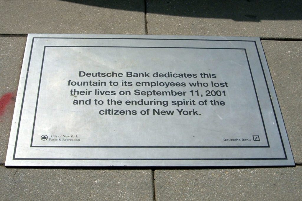 DEUTSCHE BANK MEMORIAL FOUNTAIN PLAQUE