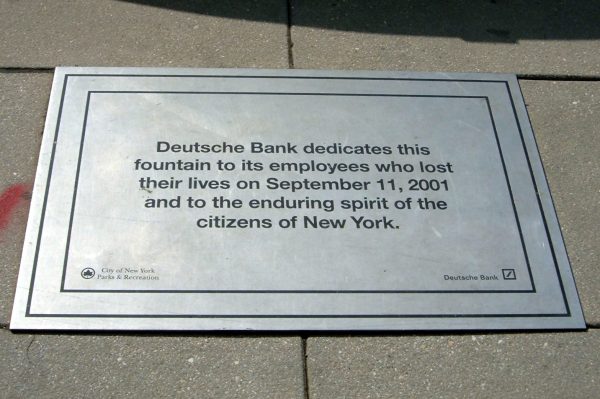 DEUTSCHE BANK MEMORIAL FOUNTAIN PLAQUE