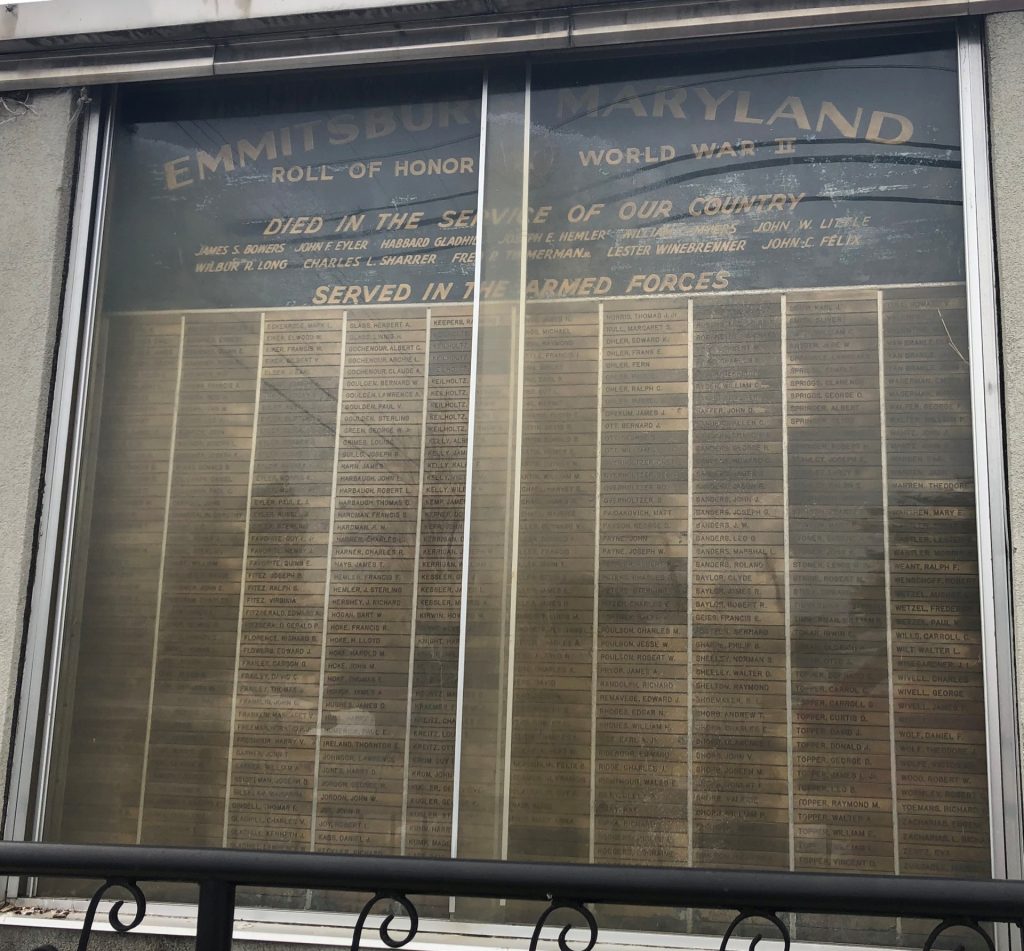 EMMITSBURG MARYLAND ROLL OF HONOR WORLD WAR II MEMORIAL
