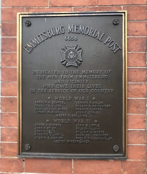 EMMITSBURG MEMORIAL POST 6658 PLAQUE