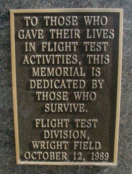 FLIGHT TEST ACTIVITIES WAR MEMORIAL PLAQUE