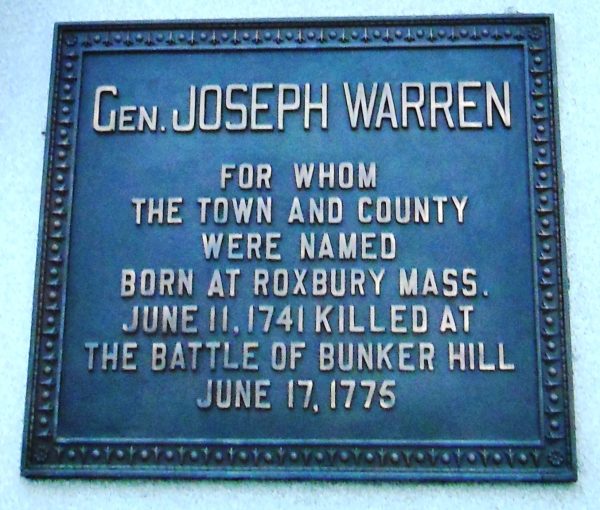 GEN. JOSEPH WARREN REVOLUTIONARY WAR MEMORIAL PLAQUE A