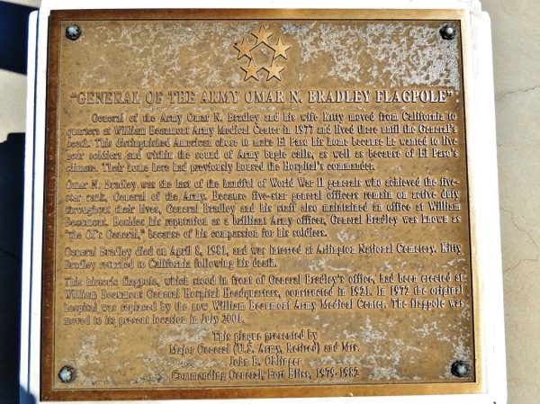 “GENERAL OF THE ARMY OMAR N. BRADLEY FLAGPOLE” MEMORIAL PLAQUE