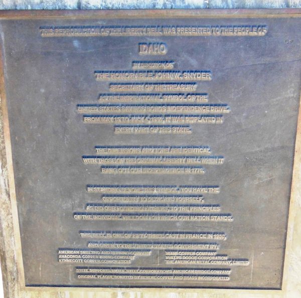 IDAHO’S LIBERTY BELL REPLICA MEMORIAL PLAQUE