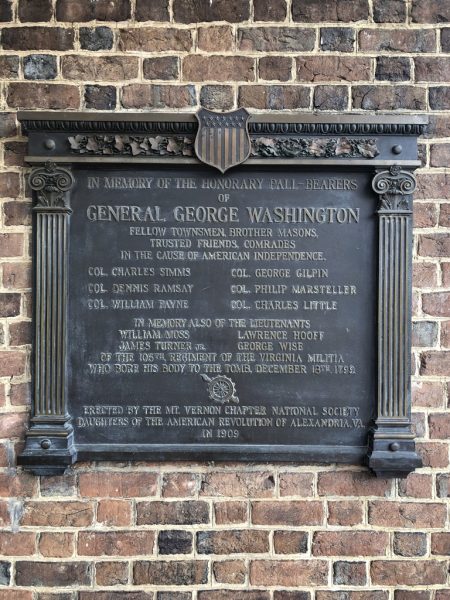 IN MEMORY OF THE HONORARY PALL-BEARERS OF GENERAL GEORGE WASHINGTON MEMORIAL PLAQUE
