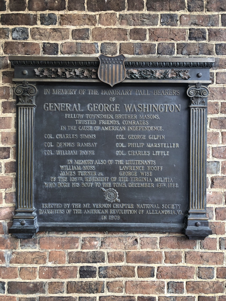 IN MEMORY OF THE HONORARY PALL-BEARERS OF GENERAL GEORGE WASHINGTON MEMORIAL PLAQUE