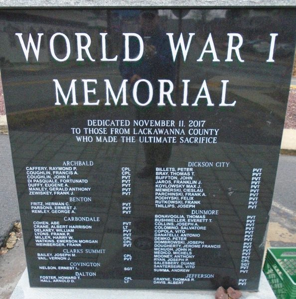 LACKAWANNA COUNTY WORLD WAR I MEMORIAL PLAQUE A