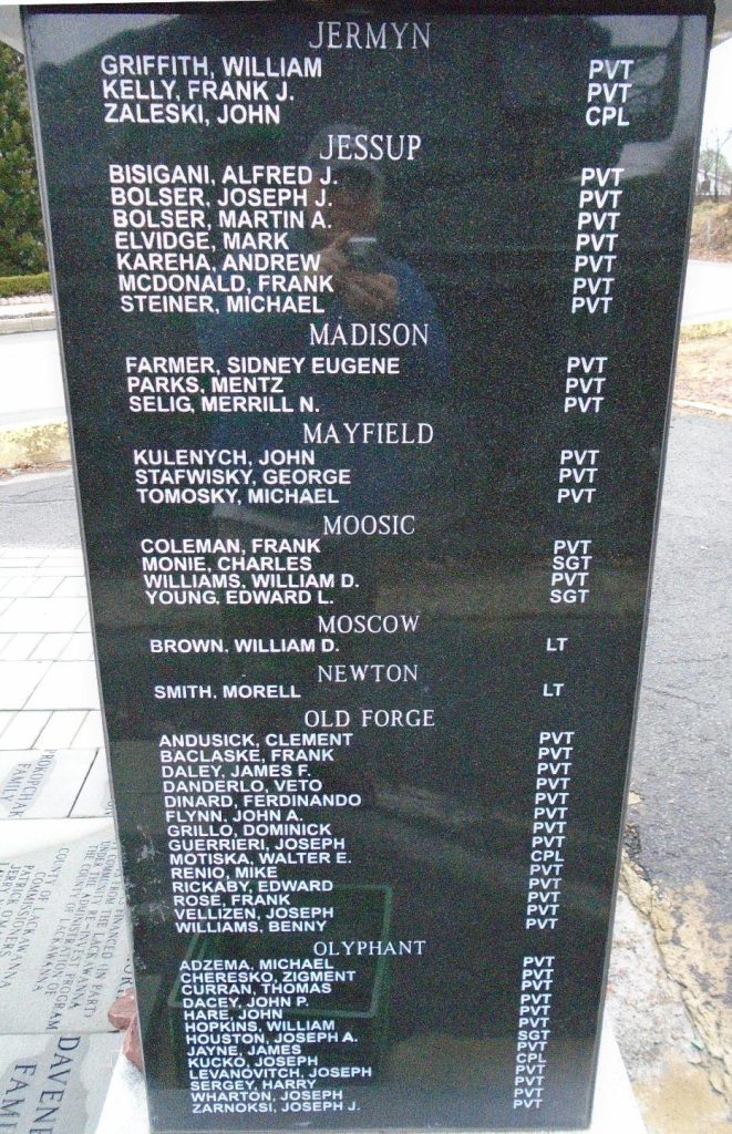 LACKAWANNA COUNTY WORLD WAR I MEMORIAL PLAQUE B