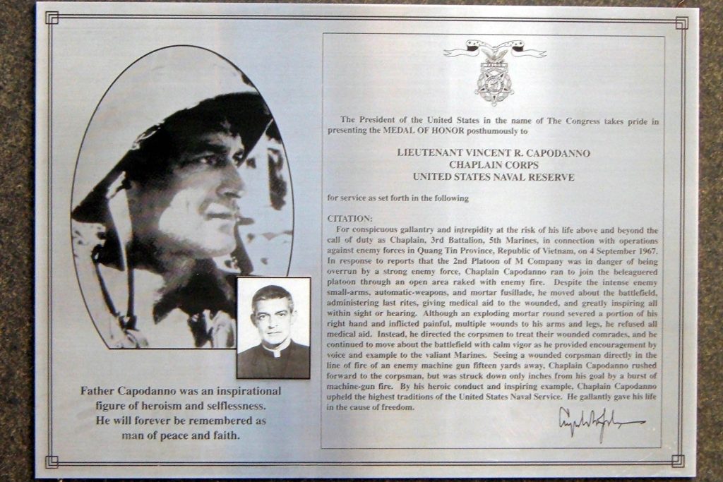 LIEUTENANT VINCENT R. CAPODANNO MEDAL OF HONOR WAR MEMORIAL PLAQUE