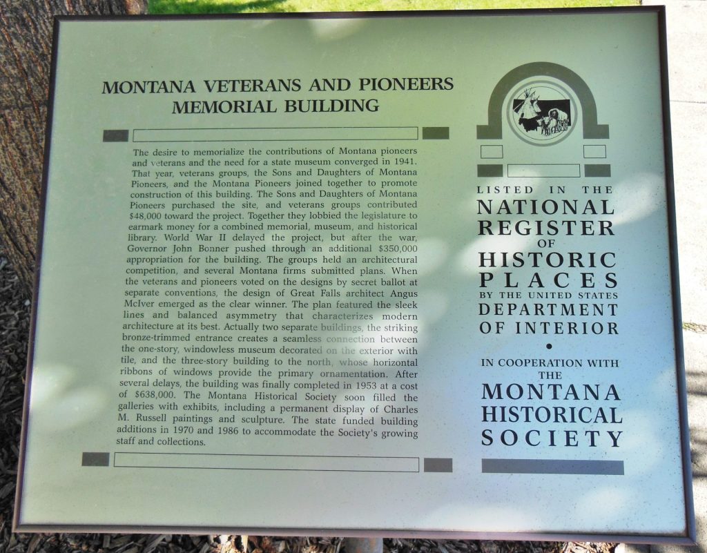 MONTANA VETERANS AND PIONEERS MEMORIAL BUILDING PLAQUE
