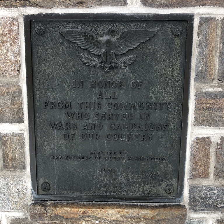 MOUNT WASHINGTON VETERANS MEMORIAL PLAQUE