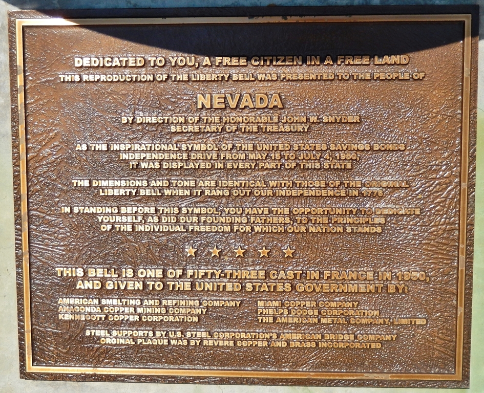 NEVADA’S LIBERTY BELL REPLICA MEMORIAL PLAQUE