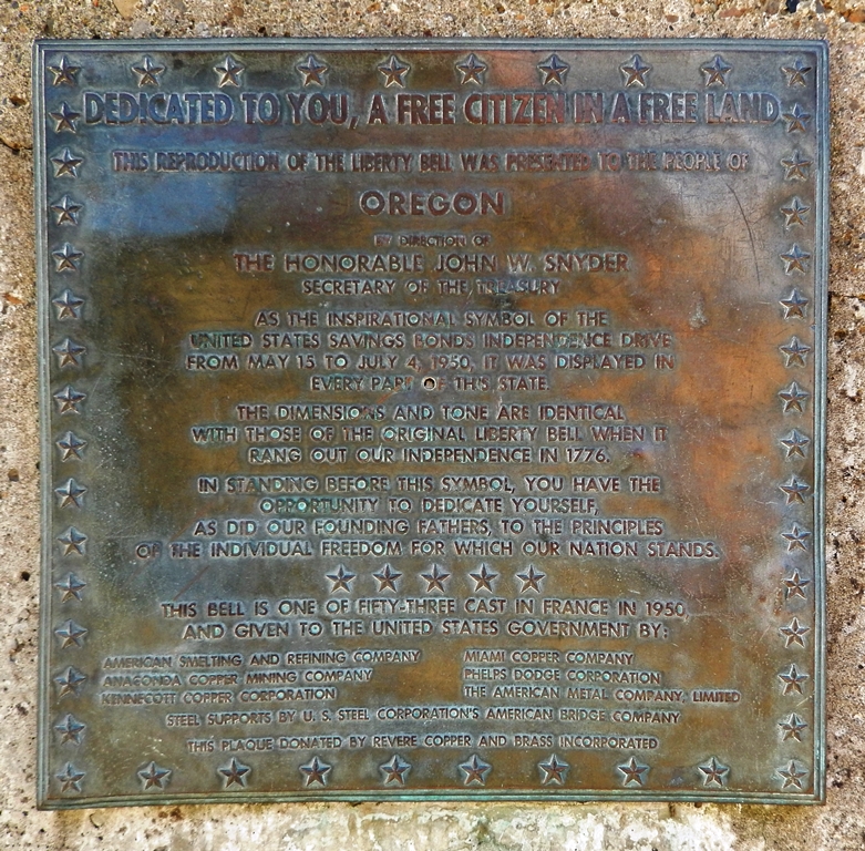 OREGON’S LIBERTY BELL REPLICA MEMORIAL PLAQUE