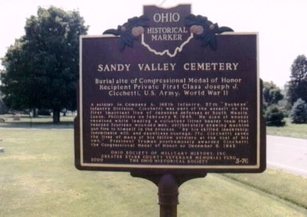 PFC JOSEPH CICCHETTI MEDAL OF HONOR MEMORIAL MARKER