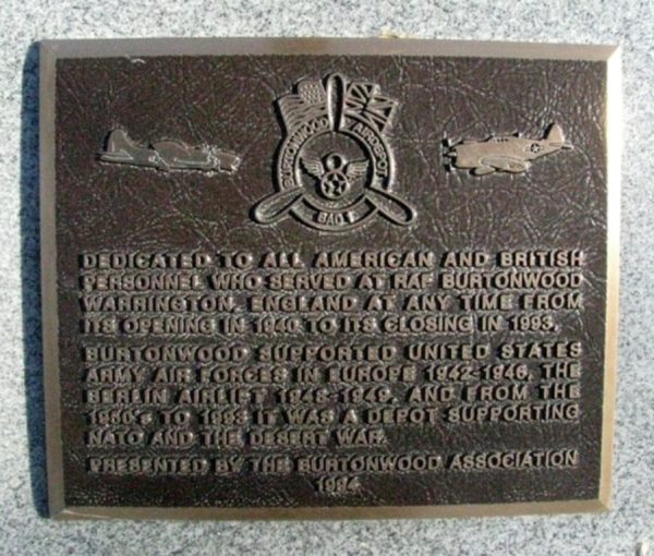 RAF BURTONWOOD WAR MEMORIAL PLAQUE