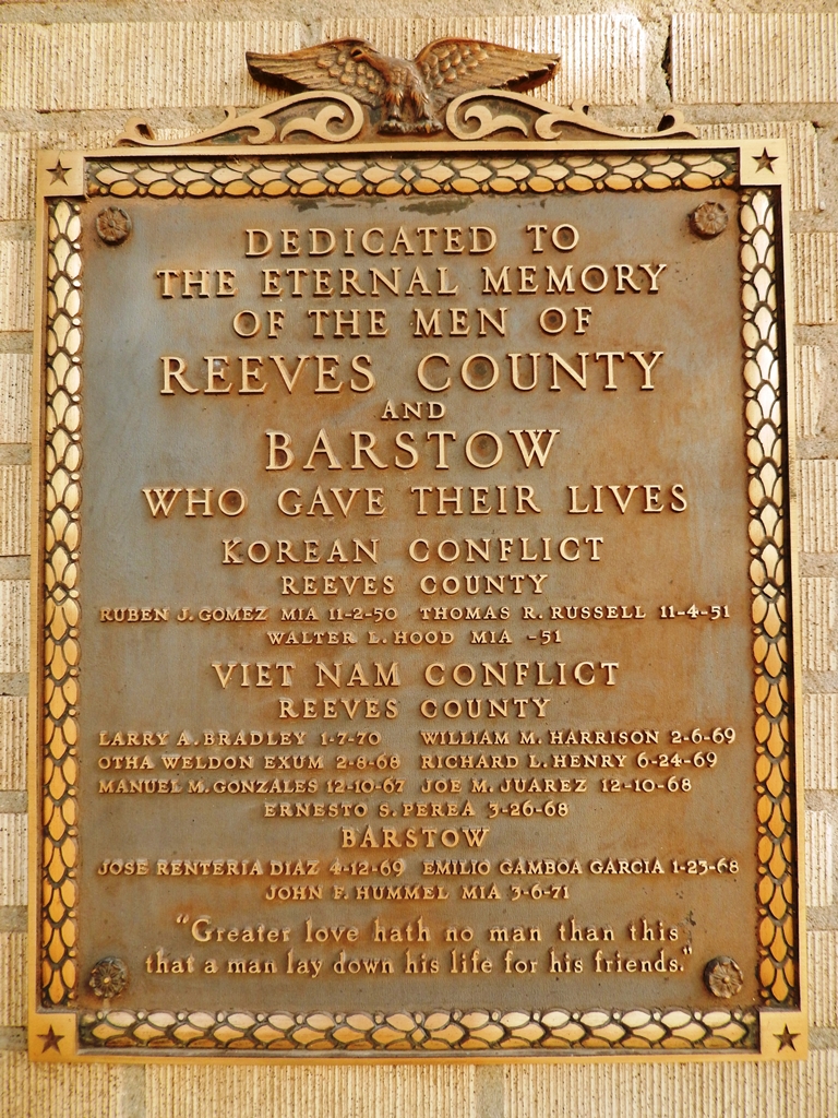 REEVES COUNTY KOREAN CONFLICT AND VIET NAM CONFLICT MEMORIAL PLAQUE