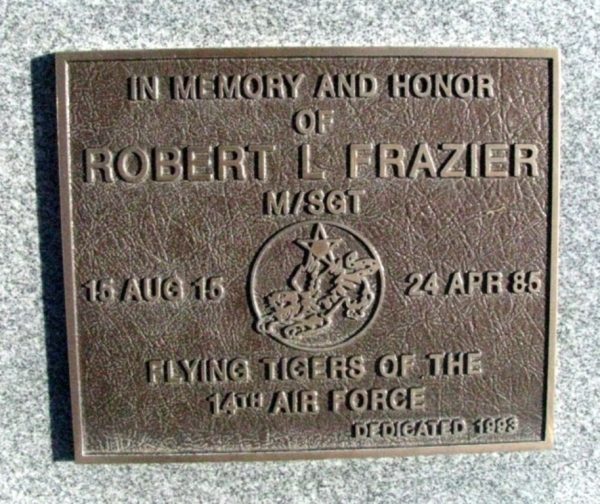 ROBERT L FRAZIER M/SGT WAR MEMORIAL PLAQUE