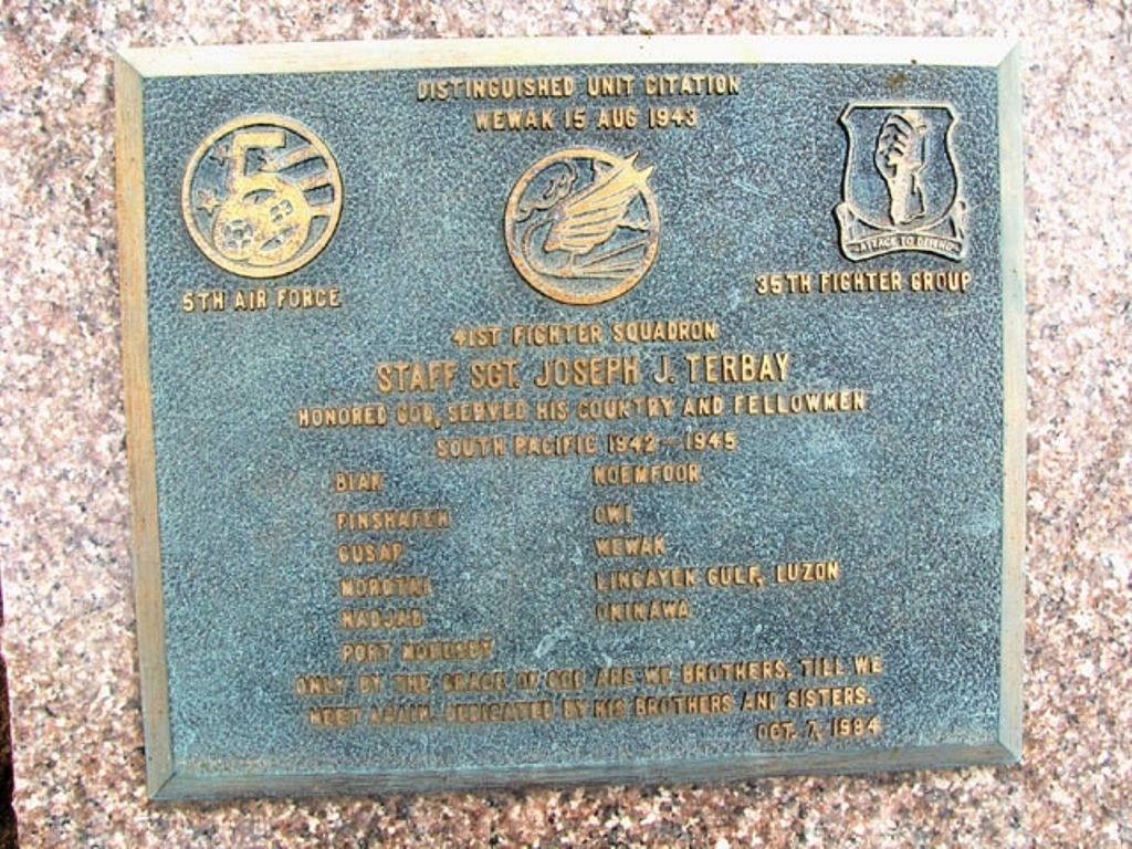 STAFF SGT JOSEPH J. TERBAY WAR MEMORIAL PLAQUE