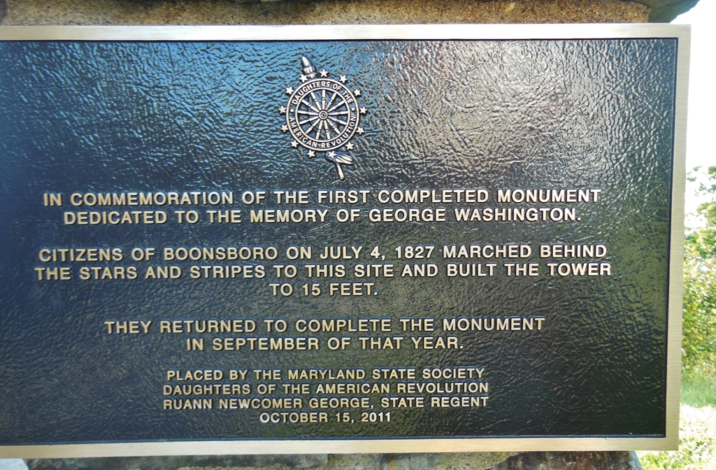 THE FIRST COMPLETED MONUMENT DEDICATED TO THE MEMORY OF GEORGE WASHINGTON MEMORIAL PLAQUE