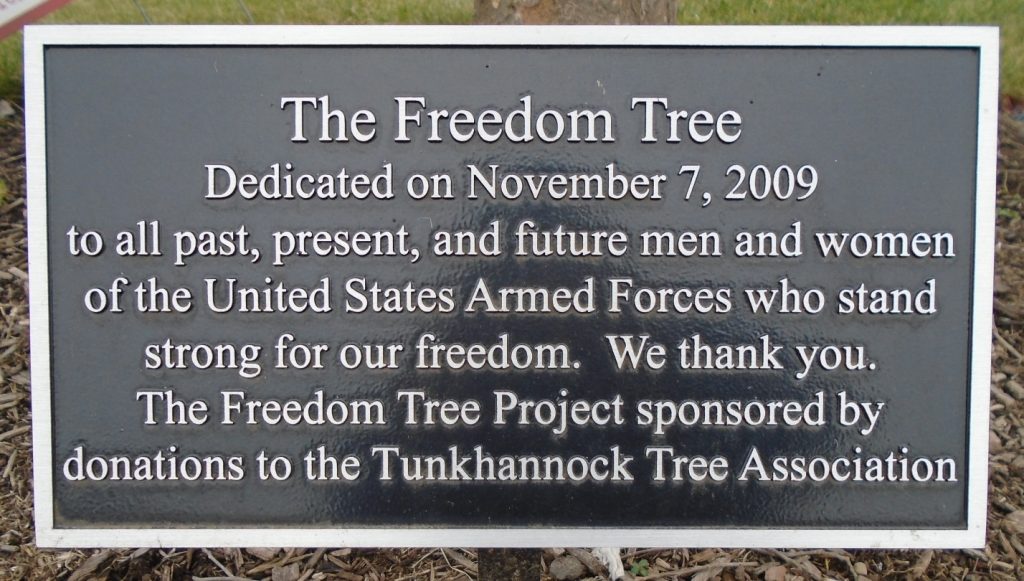 THE FREEDOM TREE TUNKHANNOCK MEMORIAL PLAQUE