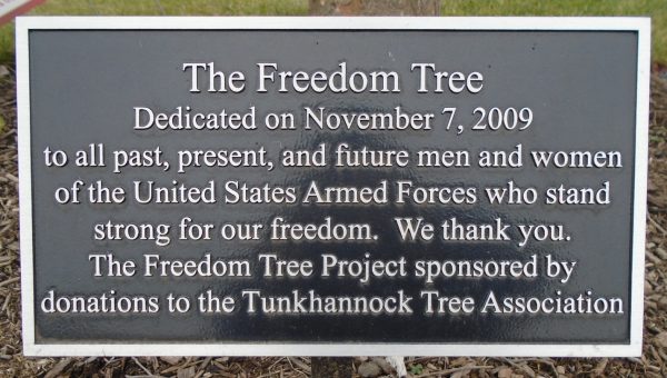 THE FREEDOM TREE TUNKHANNOCK MEMORIAL PLAQUE