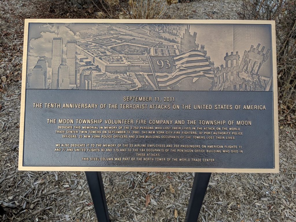 THE MOON TOWNSHIP SEPTEMBER 11, 2011 MEMORIAL PLAQUE
