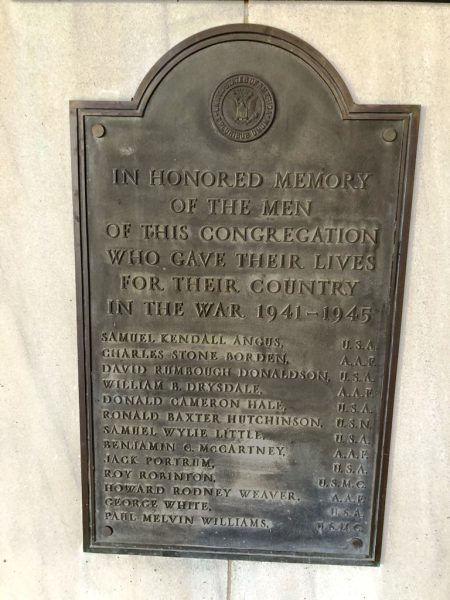 THE NATIONAL PRESBYTERIAN CHURCH WORLD WAR II MEMORIAL PLAQUE