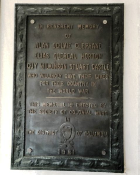 THE SOCIETY OF COLONIAL WARS WORLD WAR MEMORIAL PLAQUE