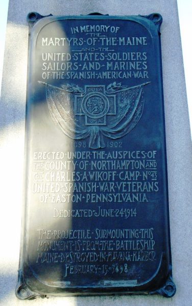 U.S.S. MAINE AND SPANISH AMERICAN WAR MEMORIAL PLAQUE