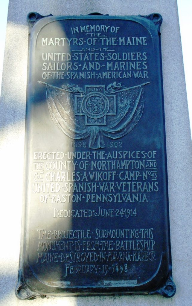 U.S.S. MAINE AND SPANISH AMERICAN WAR MEMORIAL PLAQUE
