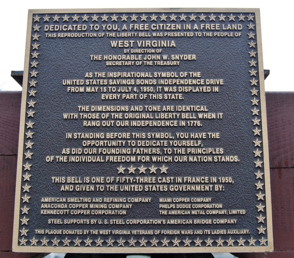 WEST VIRGINIA’S LIBERTY BELL REPLICA MEMORIAL PLAQUE