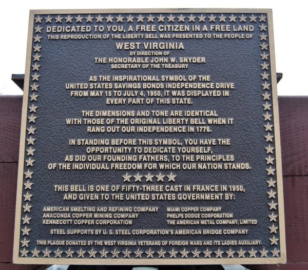 WEST VIRGINIA’S LIBERTY BELL REPLICA MEMORIAL PLAQUE