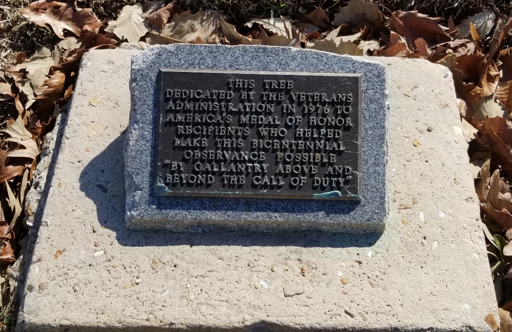 ZACHARY VETERANS ADMINISTRATION MEDAL OF HONOR MEMORIAL TREE PLAQUE
