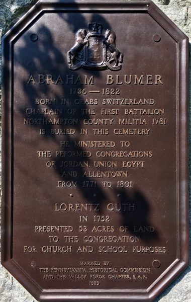 ABRAHAM BLUMER REVOLUTIONARY WAR MEMORIAL PLAQUE