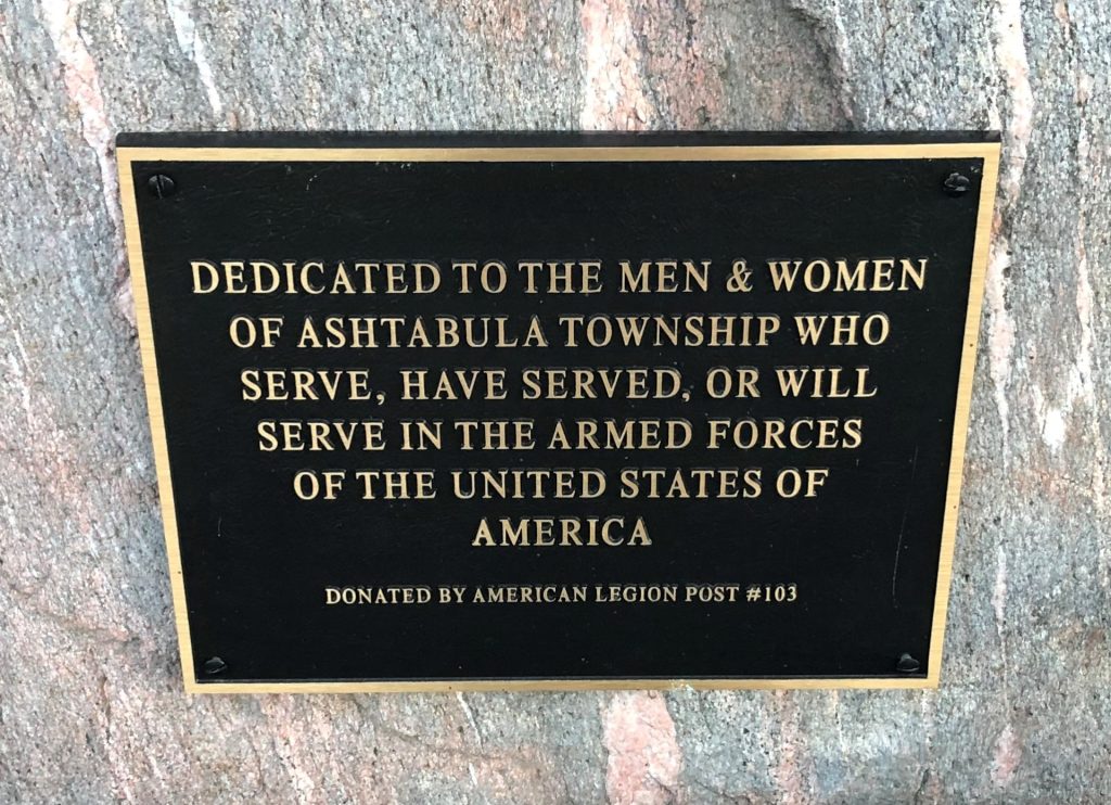 ASHTABULA TOWNSHIP ARMED FORCES MEMORIAL PLAQUE