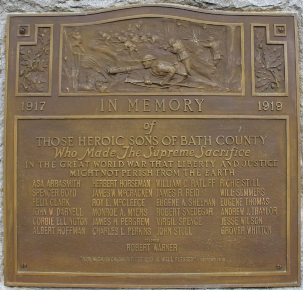 BATH COUNTY GREAT WORLD WAR MEMORIAL PLAQUE