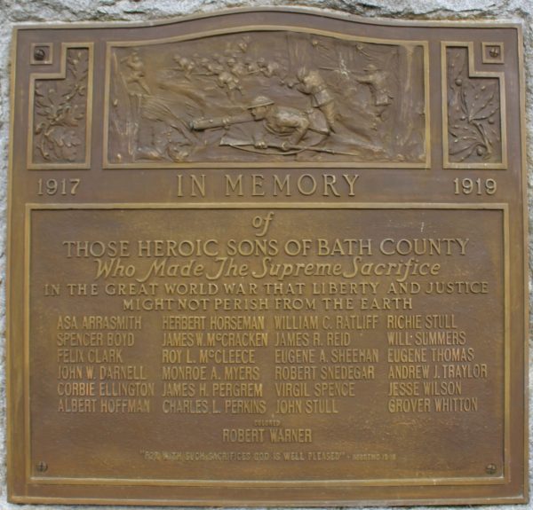 BATH COUNTY GREAT WORLD WAR MEMORIAL PLAQUE